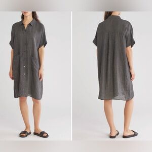 Eileen Fisher Black Notched Collar 3/4 Sleeve Dress
